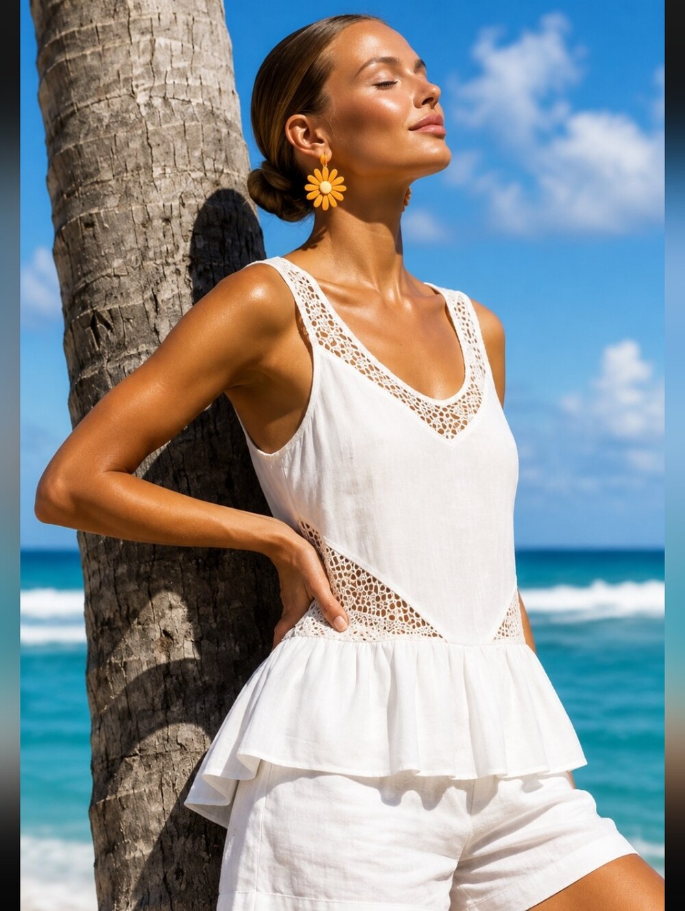 Love Riche Ivory Crochet Peplum Tank Top Size Medium